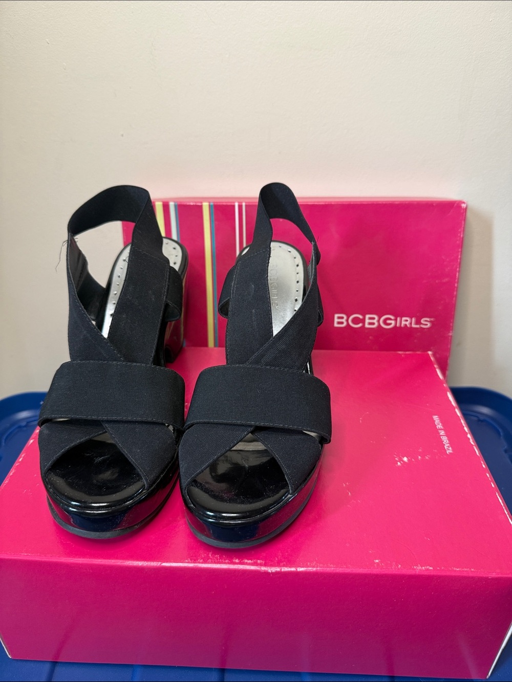 BCBGirls Black Elastic Crisscross Platform Wedges